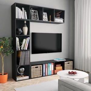 vidaXL Set dulap cărți/TV, 3 piese, negru, 180x30x180 cm imagine
