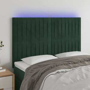 vidaXL Tăblie de pat cu LED, verde închis, 144x5x118/128 cm, catifea imagine