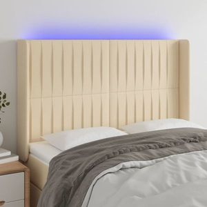 vidaXL Tăblie de pat cu LED, crem, 147x16x118/128 cm, textil imagine