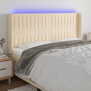vidaXL Tăblie de pat cu LED, crem, 203x16x118/128 cm, textil imagine
