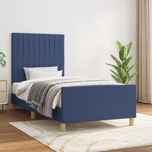 vidaXL Cadru de pat cu tăblie, albastru, 80x200 cm, textil imagine