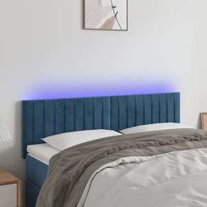 vidaXL Tăblie de pat cu LED, albastru închis, 144x5x78/88 cm, catifea imagine