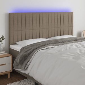 vidaXL Tăblie de pat cu LED, gri taupe, 160x5x118/128 cm, textil imagine