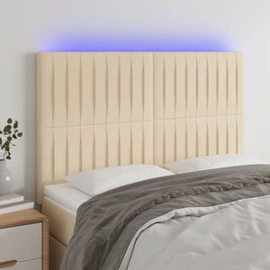 vidaXL Tăblie de pat cu LED, crem, 144x5x118/128 cm, textil imagine