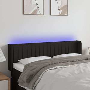vidaXL Tăblie de pat cu LED, negru, 147x16x78/88 cm, textil imagine