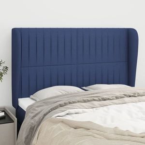 vidaXL Tăblie de pat cu aripioare, albastru, 147x23x118/128 cm, textil imagine