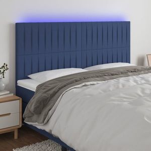 vidaXL Tăblie de pat cu LED, albastru, 160x5x118/128 cm, textil imagine