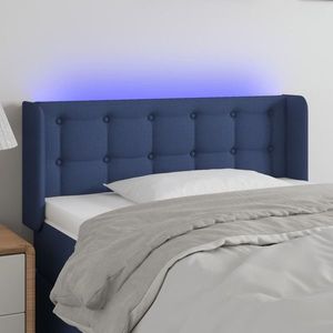 vidaXL Tăblie de pat cu LED, albastru, 103x16x78/88 cm, textil imagine
