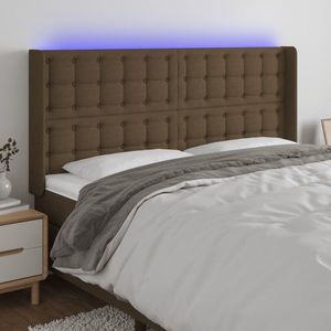 vidaXL Tăblie de pat cu LED, maro închis, 163x16x118/128 cm, textil imagine