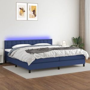 vidaXL Pat cu arcuri, saltea și LED, albastru, 200x200 cm, textil imagine