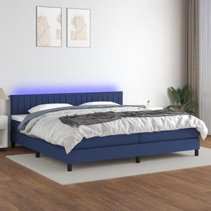 vidaXL Pat cu arcuri, saltea și LED, albastru, 200x200 cm, textil imagine