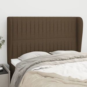 vidaXL Tăblie de pat cu aripioare maro închis 147x23x118/128 cm textil imagine