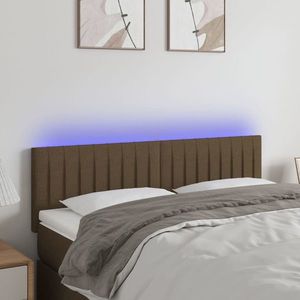 vidaXL Tăblie de pat cu LED, maro închis, 144x5x78/88 cm, textil imagine