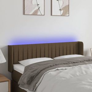 vidaXL Tăblie de pat cu LED, maro închis, 147x16x78/88 cm, textil imagine