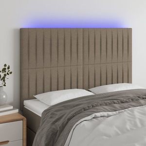 vidaXL Tăblie de pat cu LED, gri taupe, 144x5x118/128 cm, textil imagine