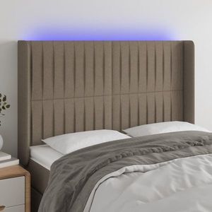vidaXL Tăblie de pat cu LED, gri taupe, 147x16x118/128 cm, textil imagine