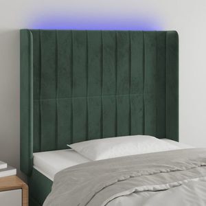 vidaXL Tăblie de pat cu LED, verde închis, 103x16x118/128 cm, catifea imagine