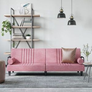 vidaXL Canapea extensibilă cu cotiere, roz, catifea imagine
