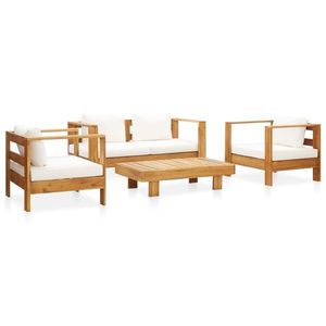 vidaXL Set mobilier grădină cu perne crem, 4 piese, lemn masiv acacia imagine