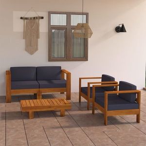 vidaXL Set mobilier grădină perne gri închis, 4 piese, lemn acacia imagine