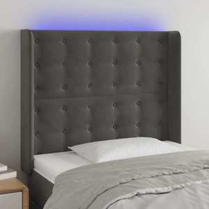 vidaXL Tăblie de pat cu LED, gri închis, 93x16x118/128 cm, catifea imagine