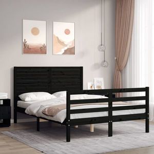 vidaXL Cadru de pat cu tăblie dublu, negru, lemn masiv imagine