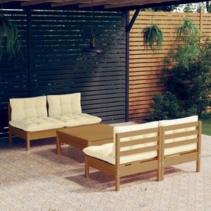 vidaXL Set mobilier grădină cu perne, 5 piese, crem, lemn de pin imagine