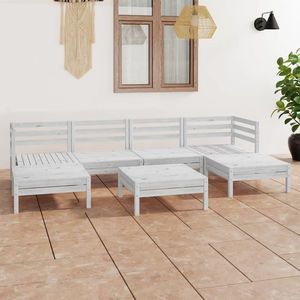 vidaXL Set cu masă de grădină, 7 piese, alb, lemn masiv de pin imagine