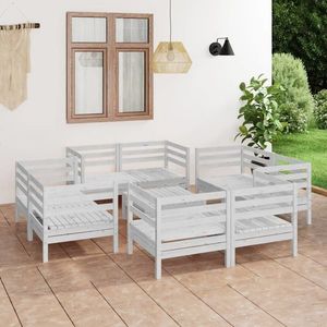 vidaXL Set mobilier de grădină, 9 piese, alb, lemn masiv de pin imagine