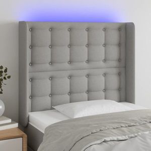 vidaXL Tăblie de pat cu LED, gri deschis, 93x16x118/128 cm, textil imagine