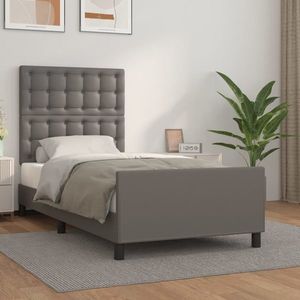 vidaXL Cadru de pat cu tăblie, gri, 90x200 cm, piele ecologică imagine