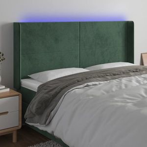 vidaXL Tăblie de pat cu LED, verde închis, 183x16x118/128 cm, catifea imagine