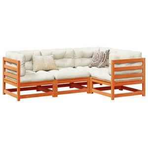 vidaXL Set canapea de grădină, 4 piese, maro ceruit, lemn masiv de pin imagine
