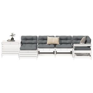 vidaXL Set canapea de grădină, 7 piese, alb, lemn masiv de pin imagine