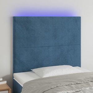 vidaXL Tăblie de pat cu LED, albastru închis, 90x5x118/128 cm, catifea imagine