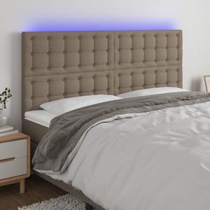 vidaXL Tăblie de pat cu LED, gri taupe, 180x5x118/128 cm, textil imagine