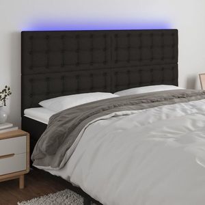 vidaXL Tăblie de pat cu LED, negru, 180x5x118/128 cm, textil imagine