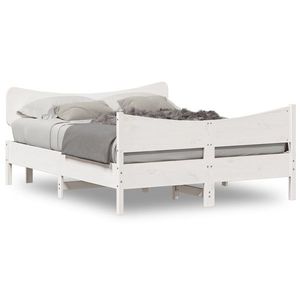 vidaXL Cadru de pat cu tăblie, alb, 160x200 cm, lemn masiv de pin imagine