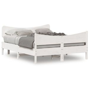 vidaXL Cadru de pat cu tăblie, alb, 135x190 cm, lemn masiv de pin imagine
