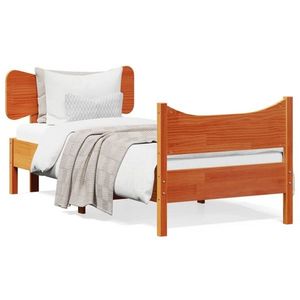 vidaXL Cadru de pat cu tăblie, maro ceruit, 75x190 cm, lemn masiv pin imagine