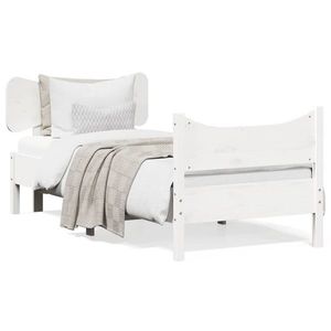 vidaXL Cadru de pat cu tăblie, alb, 100x200 cm, lemn masiv pin imagine