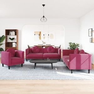 vidaXL Set canapea cu perne, 3 piese, roșu vin, catifea imagine