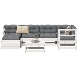 vidaXL Set canapea de grădină, 7 piese, alb, lemn masiv de pin imagine
