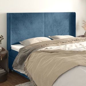 vidaXL Tăblie pat cu urechi albastru închis 183x16x118/128 cm catifea imagine