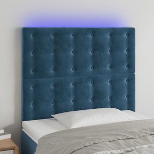 vidaXL Tăblie de pat cu LED Albastru închis 90x5x118/128 cm catifea imagine