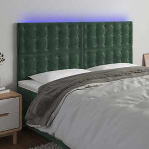 vidaXL Tăblie de pat cu LED, verde închis, 180x5x118/128 cm, catifea imagine