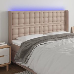 vidaXL Tăblie de pat cu LED, cappuccino, 163x16x118/128 cm, piele eco imagine