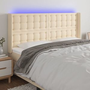 vidaXL Tăblie de pat cu LED, crem, 163x16x118/128 cm, textil imagine
