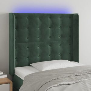 vidaXL Tăblie de pat cu LED, verde închis, 93x16x118/128cm, catifea imagine