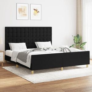 vidaXL Cadru de pat cu tăblie, negru, 160x200 cm, textil imagine